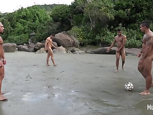 Naked football on the beach