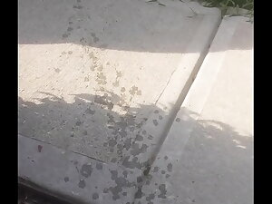 Jacking off outdoors with huge cumshot