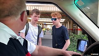 Obedient twinks tormented and fucked in ballpark raw foursome