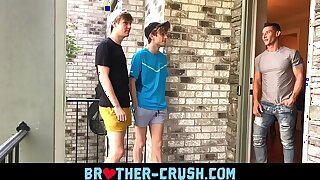 Hot brothers fuck their randy older neighbour surrounding gay threesome